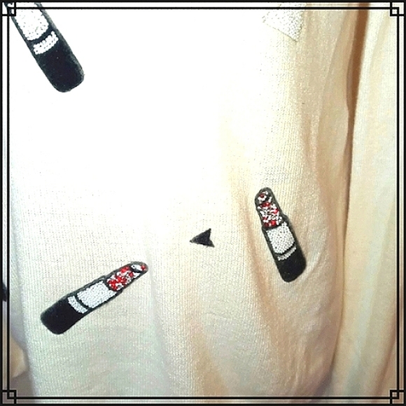 Naf Naf Novelty Lipstick Crew Neck Angora Blend Sweater Size Large - Picture 11 of 11